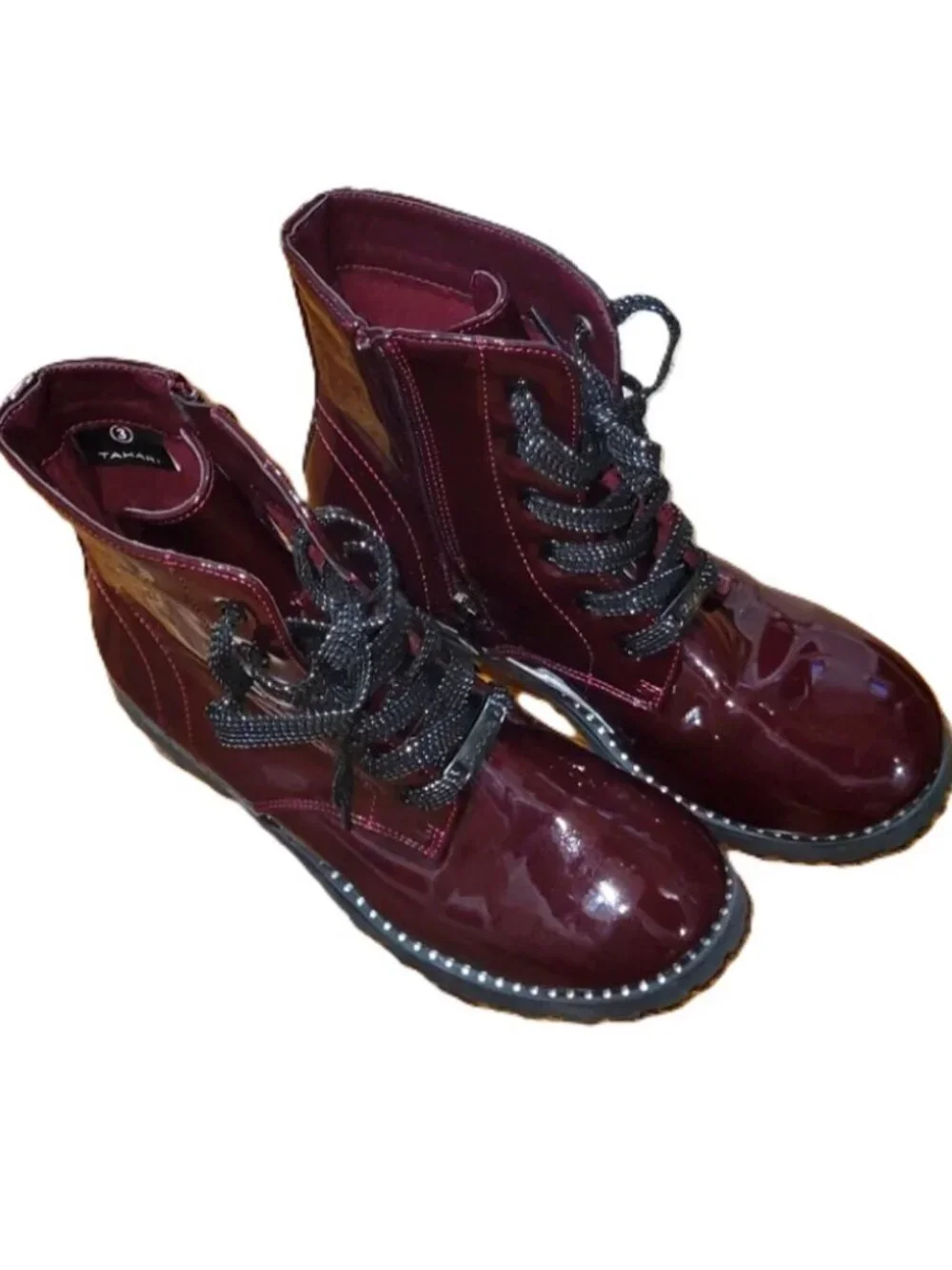Combat Boots in Burgundy glossy patent leather sz.3 Little girl Tahari